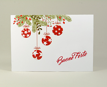 CARTONCINO PATINATO BIANCO CON STAMPA A COLORI E DECORAZIONI IN RILIEVO.