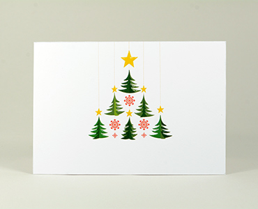 CARTONCINO GOFFRATO BIANCO CON STAMPA A COLORI. DECORAZIONI IN RILIEVO E VERNICE UV SELETTIVA