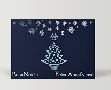 BIGLIETTO IN CARTONCINO BLU NOTTE AD EFFETTO VELLUTO CON DECORI IN ARGENTO